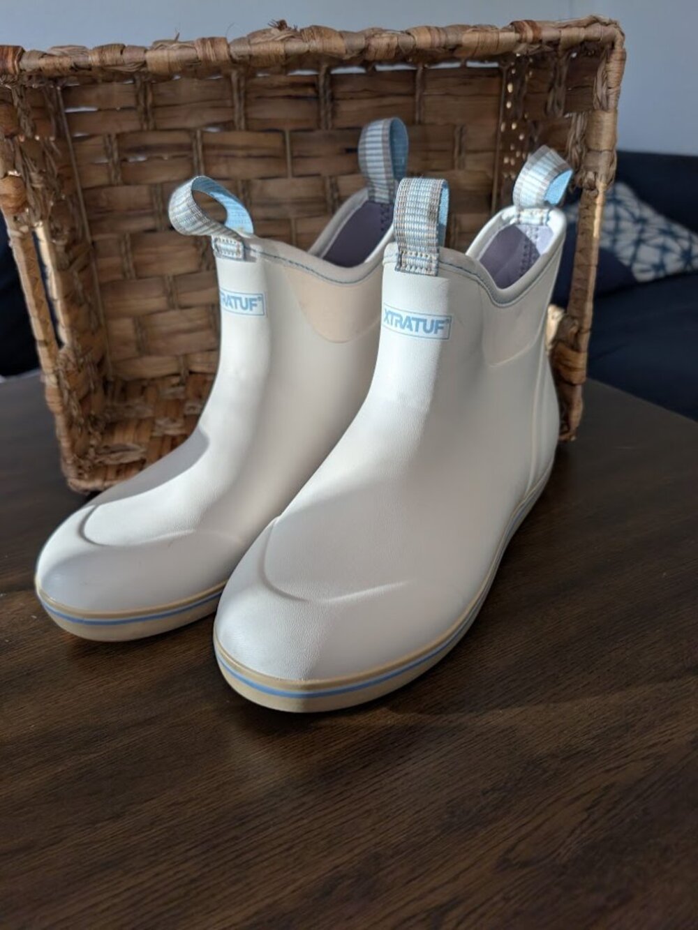 XTRATUF 6" Ankle Deck Boots White Light Blue Waterproof Rain Boots Womenโs